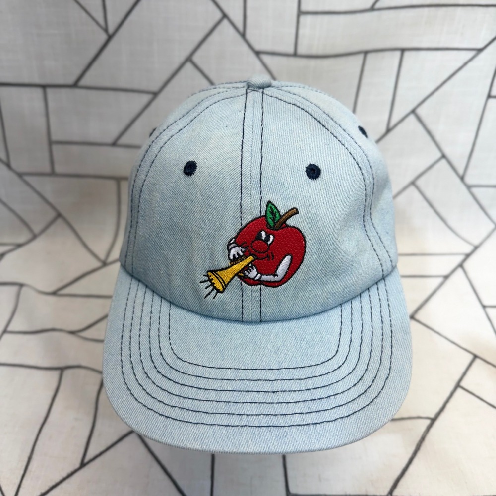 Butter Goods Hat OS Light Blue Denim Apple Trumpet Embroidered Dad Cap